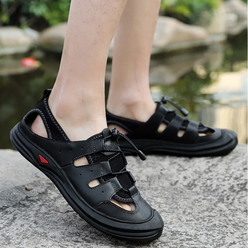 

REETENE Quality Leather Men'S Sandals Summer Non-Slip Casual Shoes Men Comfort Soft Sandals For Men Big Size 38-46 Men Sandals