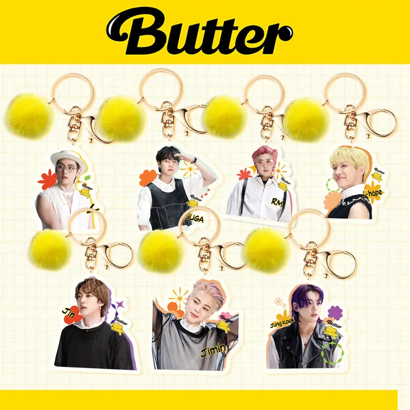 

Оптовая продажа, брелок для ключей в стиле Kpop Idol Bangtan Boys с шариком для волос, аксессуары, милый брелок для ключей, пластиковый акриловый брело...