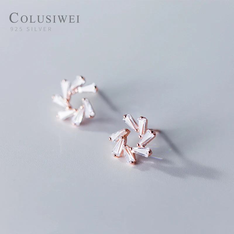 

Modian Elegant Snowflake Rectangle Clear Zirconia Stud Earrings Fashion 925 Sterling Silver Rose Gold Color Jewelry For Women