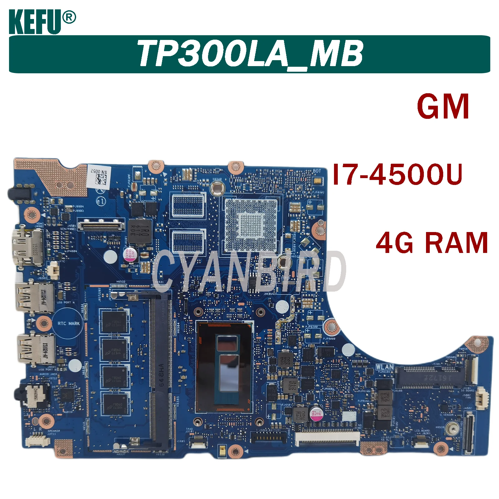 

KEFU TP300LA_MB Laptop motherboard for ASUS Transformer Book Flip TP300LA TP300LD TP300L original mainboard 4GB-RAM I7-4500U GM