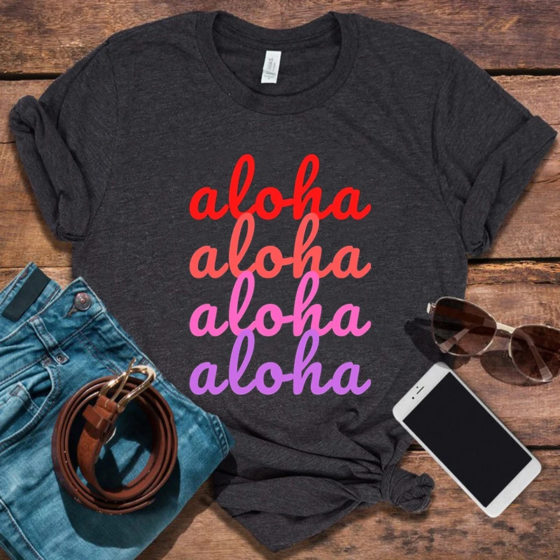 

Aloha Graphic T Shirts Good Vibes Customized Products Hawaii Beach Travel Mens T Shirts Streetwear Vintage Graphic Tees Gift