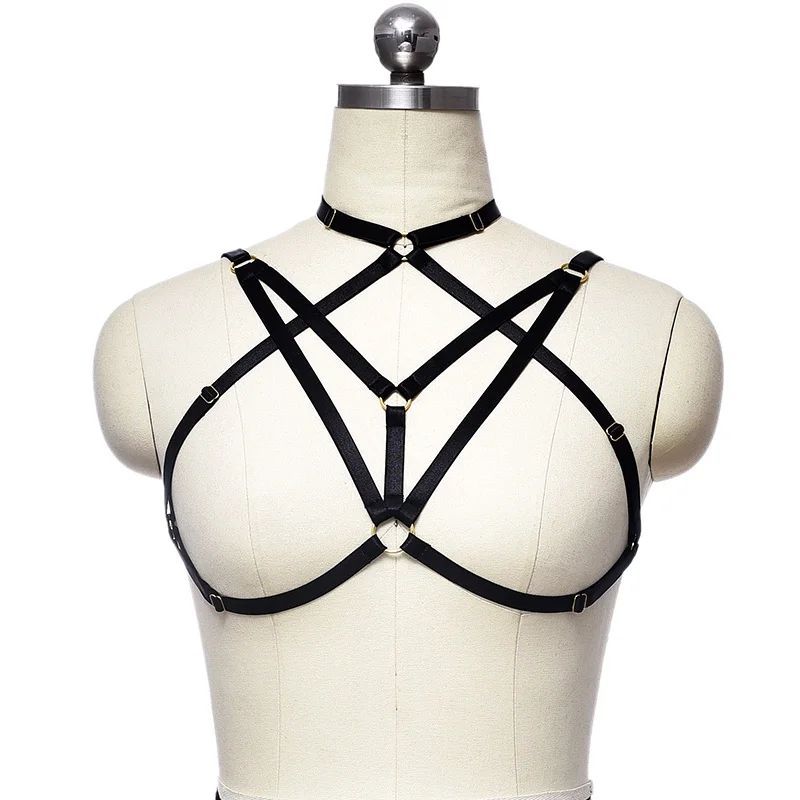 

Women Black Crop Top Harness Bra Adjustable Fetish Goth Sexy Lingerie Punk Fashion Bondage Body Harness Cage