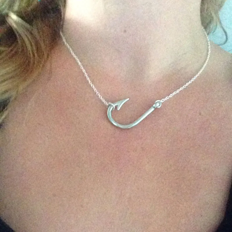 

Imixlot Fish Hook Pendant Necklace Barbed Fishing Fish Hook Jewelry Women Chain Necklaces