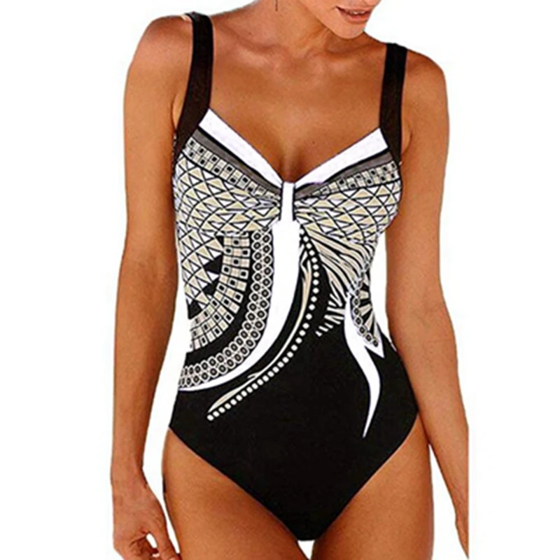 White swimsuit Винтажный купальник с принтом без спинки размера плюс, женский купальник, Цельный Монокини, женский купальник большого размера, купальный костюм XXL - Цвет: White swimsuit