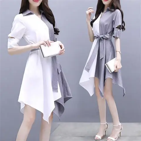 

Normcore Dress Women's Summer 2021 New Women's Clothing Trendy Korean Style Slimming Midi Dress Irregular Patchwork Skirt