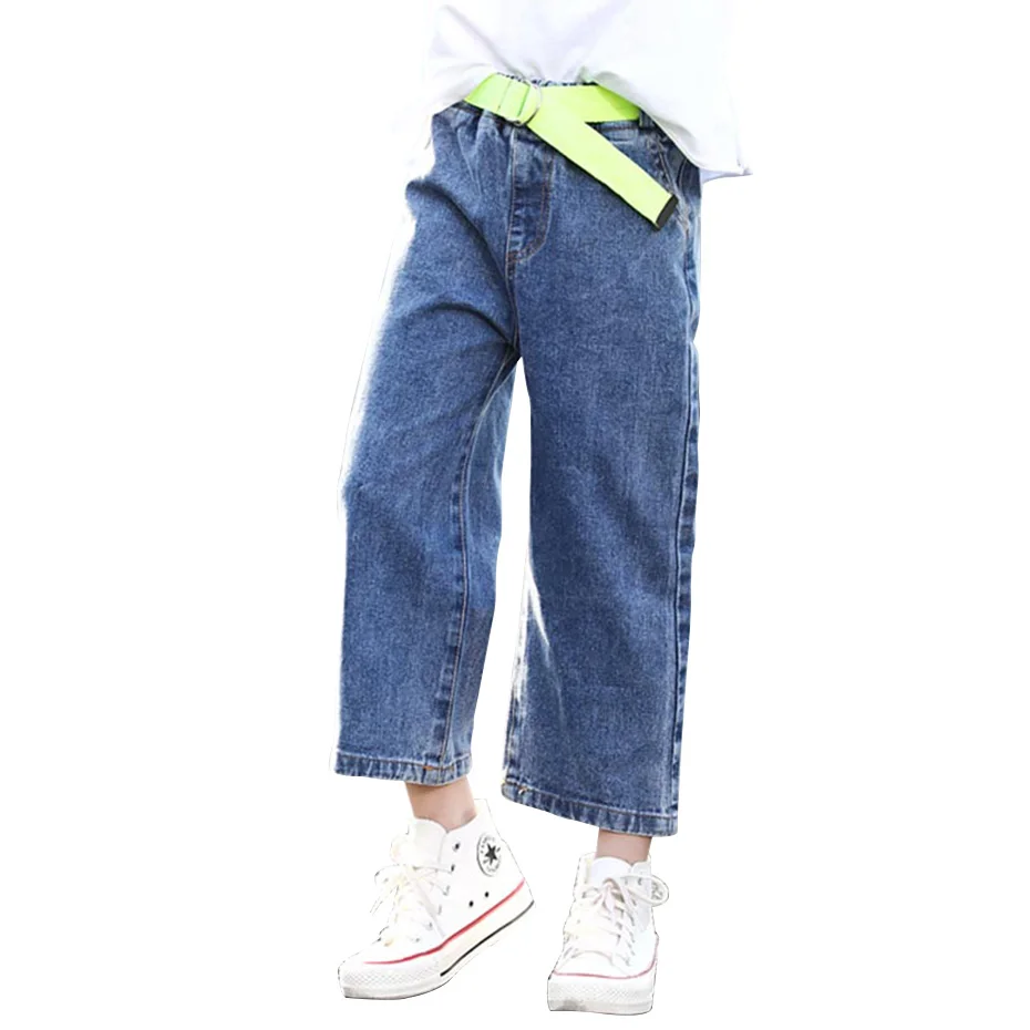 Джинсы для девочек повседневные стильные детские джинсы однотонные джинсовые