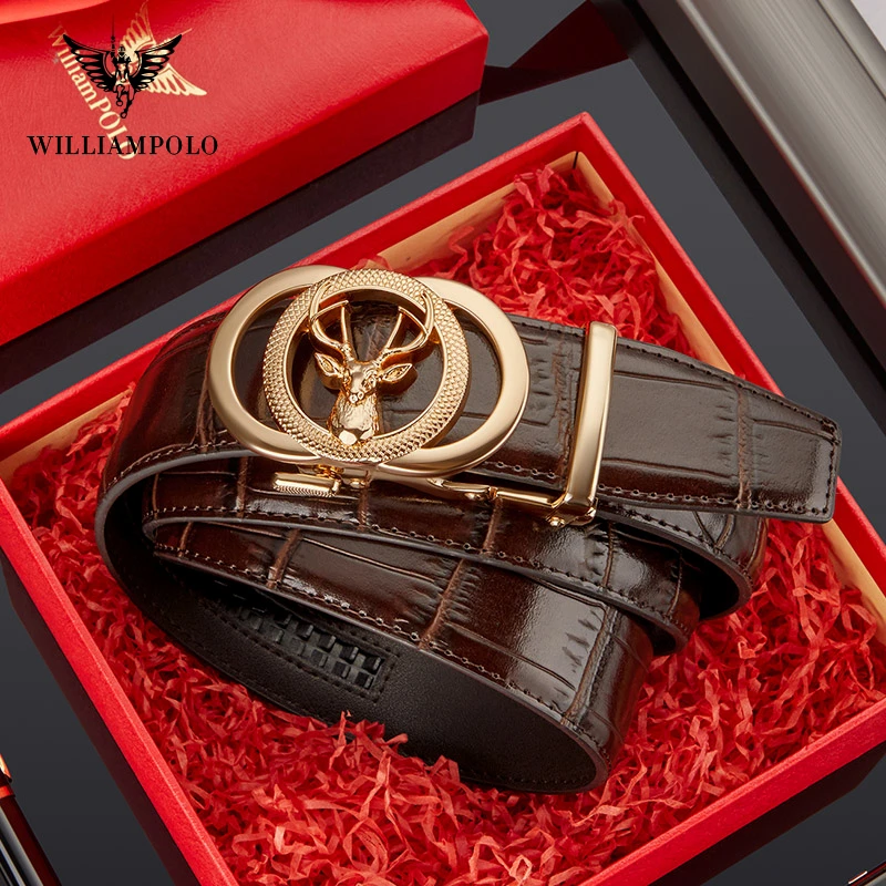 

WILLIAMPOLO Men High Quality Genuine Leather Belt Luxury Designer Belts Men Cowskin Fashion Strap Male Jeans For Man Cowboy Belt