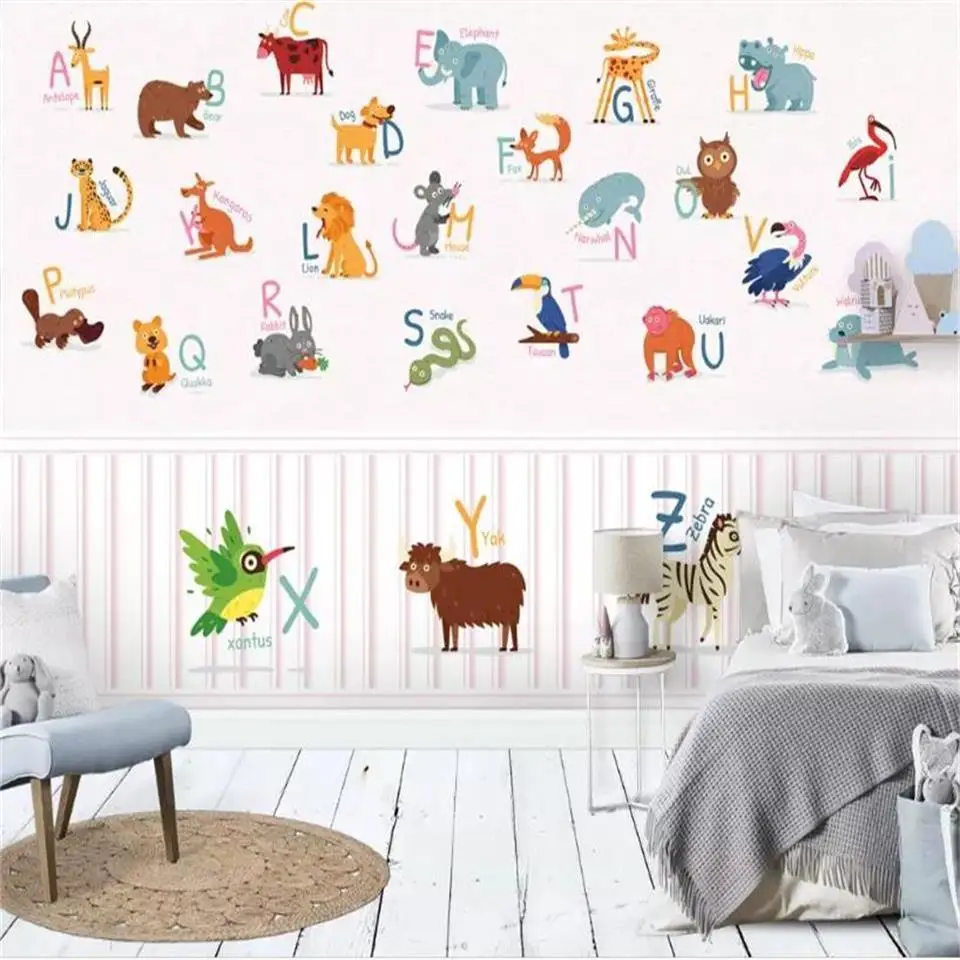

Custom 3D Photo Wallpaper Mural Room Sofa TV Backdrop Mural Living Room Pink fairy tale cartoon animal letters Picture Wallpaper