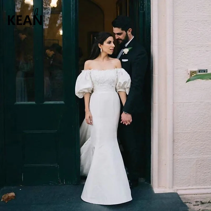 

Fairy Wedding Dresses Off the Shoulder Lantern Sleeve Appliques Vestido De Noiva Dubai Arabic Wedding Gown Bride Dress