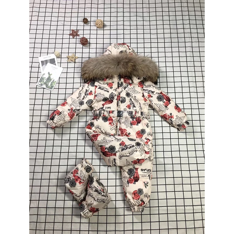 Детский пуховой комбинезон с капюшоном для девочек теплая зимняя верхняя одежда