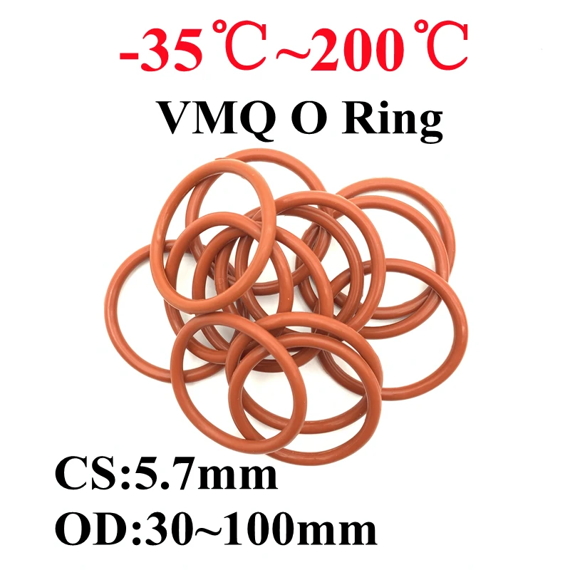 

20pcs Red VMQ Silicone O Ring CS 5.7mm OD30mm ~ 100mm FoodGrade Waterproof Washer Rubber Insulated Round Shape Seal Gasket