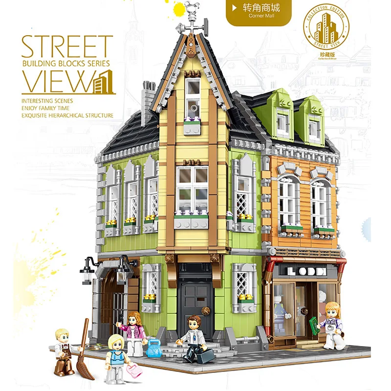 MOC 3474 шт модель City Streetview серия The bricktivy victor's lab Corner Shop Строительные блоки Кирпич детская игрушка Рождественская модель