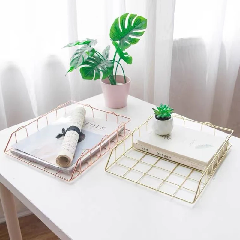 Золотой металлический поднос для файлов настольный аксессуар подставка