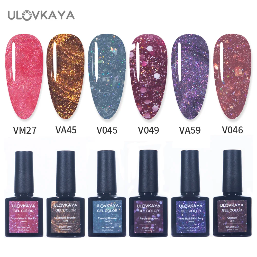 ULOVKAYA УФ гель для ногтей блестящего черного и золотого цвета с блестками