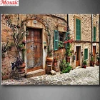 Алмазная вышивка 5D с изображением старых средиземноморских городов, цветов, дверей, окон, пейзажа