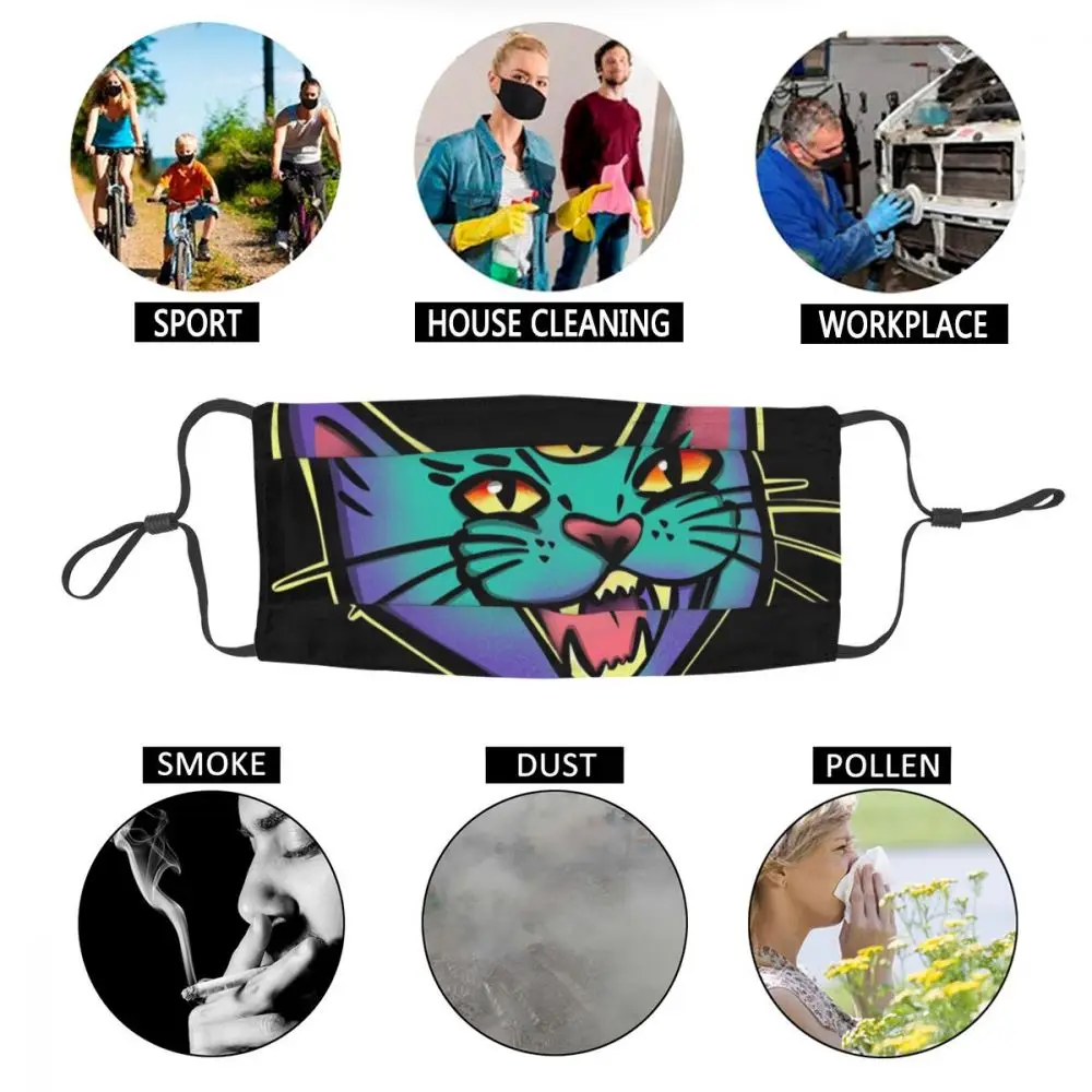 

Demonic Cat Hissing Washable Adult Unisex Mouth Face Mask Animal Anti Dust Haze Mask Protection Cover Respirator Mouth Muffle