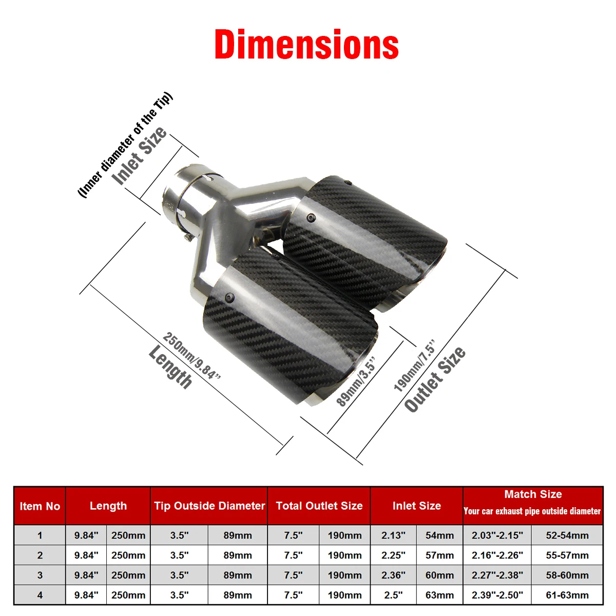 Двойной углеродное волокно + 304 Нержавеющая сталь Универсальный наконечник