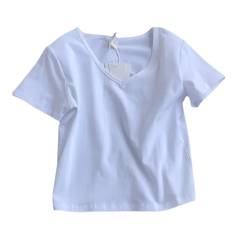 

Bazhenova Women Summer Short Sleeve Crop Top Fashion Korean Casual V-neck Tanks Female Cotton Clothes T3001