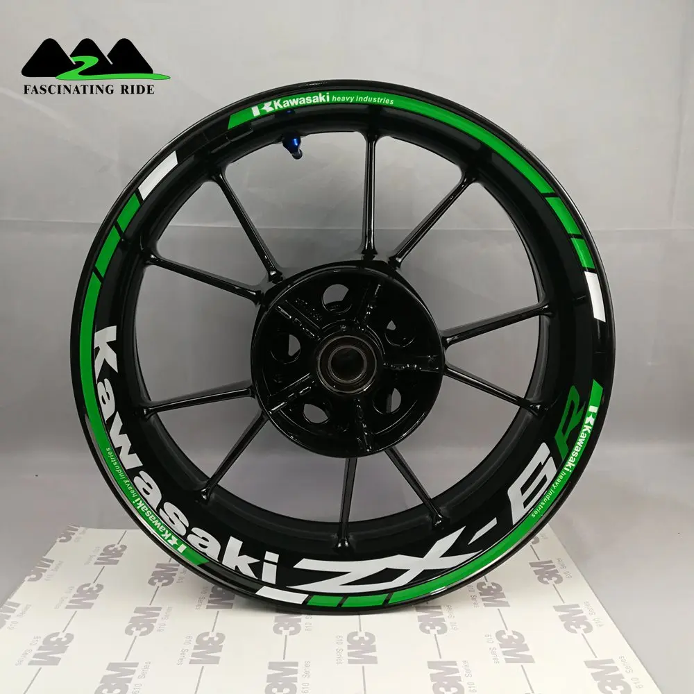 Применимо к Kawasaki ZX-6R ZX-10R ZX-14R колеса мотоцикла Стикеры, Водонепроницаемый Светоотражающие Передняя и задняя обод Стикеры