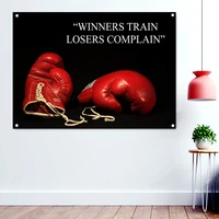 winners taain losers complain red boxing gloves poster wallpaper gym decoration arena match motivational banner exercise flags