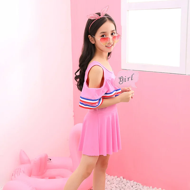 Детские цельные купальники одежда для купания больших девочек с оборками и