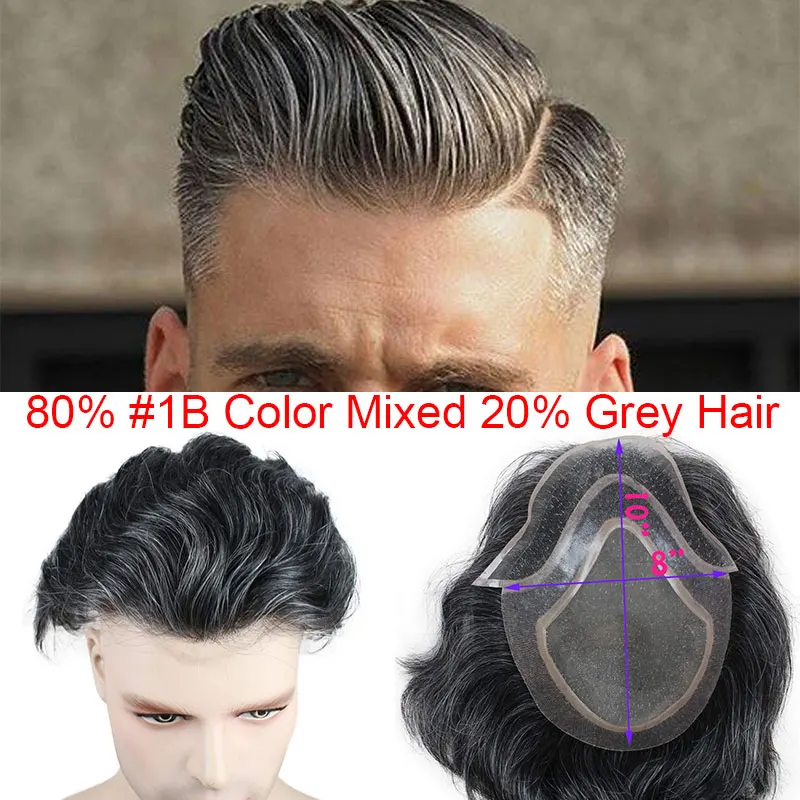 1B20 Eseewigs Для Мужчин's накладки из искусственных волос натуральный Цвет 8x10 Remy парик из человеческих волос для Для мужчин прямые подойдет как для повседневной носки, так Чистая Швейцарский Синтетические волосы на кружеве парик из искусственной кожи; европейские вокруг - Парик Цвет: 1B20
