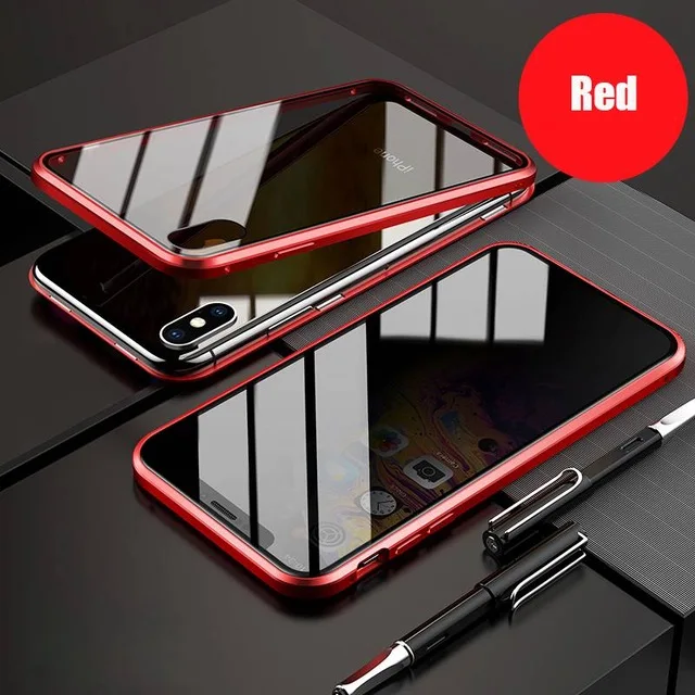 Red Магнитный металлический чехол для телефона для iPhone 11 Pro X XR XS Max 7 8 6 S Plus закаленное стекло магнит антишпионский чехол для iPhone 11 - Цвет: Red