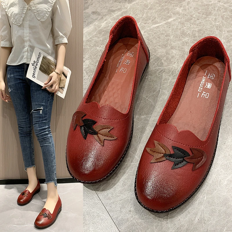 

Women Flats Shoes 2022Fashion Leather Soft Casual Ladies Shoes Female Footwear Slip On Comfortable Woman Flats Shoes