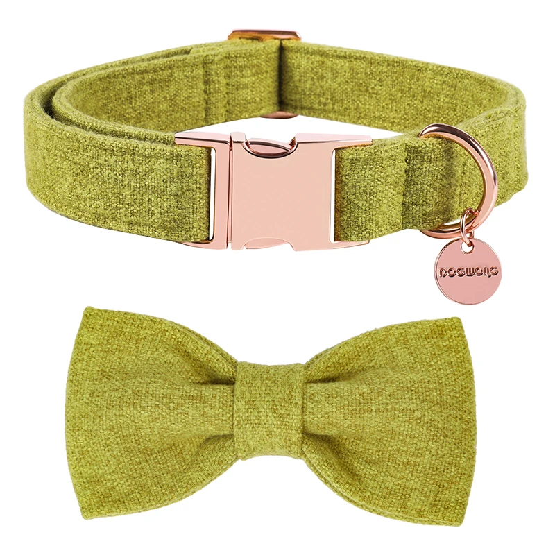 Personalized Unique Style Paws Young Green Cotton Dog Collar Bow Leash Set for Big and Small Dog Wedding Dog Collar