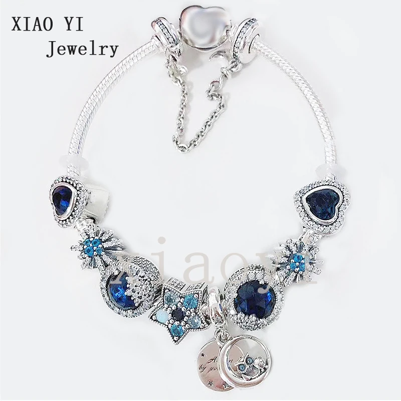 

XIAOYI 2020 new 100% s925 Blue love snowflake cartoon Owl Charm gentle personality high quality Bracelet birthday gift female