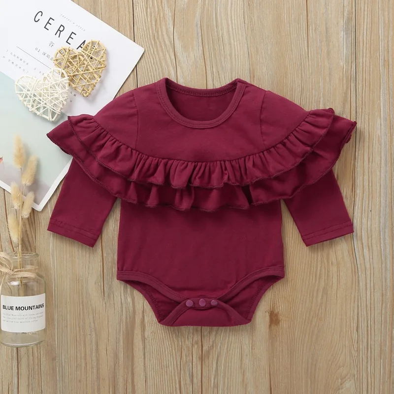

2020 Autumn Infant Newborn Baby Girls Long Sleeve Rompe Childrens Solid Color Siamese Robe Romper