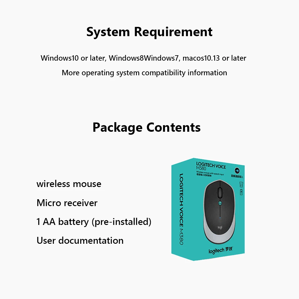 

Logitech VOICE M380 Wireless Smart Slim Voice Mouse Typing Translation Empowerment Mice Game Mice for PC Laptop Desktop