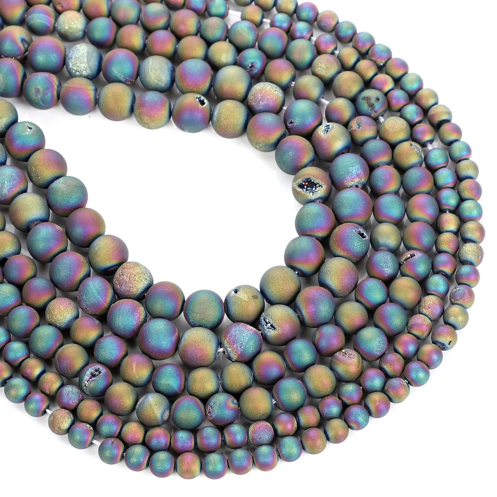 LF бусины из натурального камня красочные с металлическим титановым покрытием