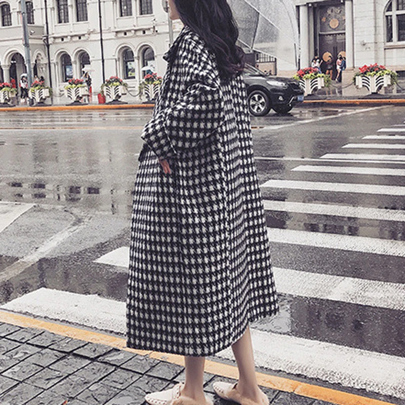 Осень 2019 модное женское Шерстяное Пальто Heydress в клетку женские свободные длинные