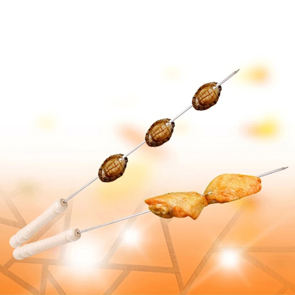 10 шт. плоская палочка для барбекю жарки и игла с деревянной ручкой Brochette Tong Kebabe