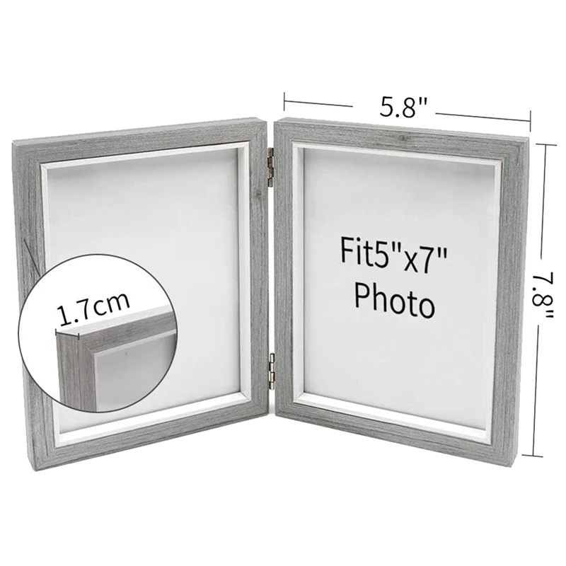 Двойная фоторамка 5X7in деревенская серая Деревянная откидная на петлях свадебные