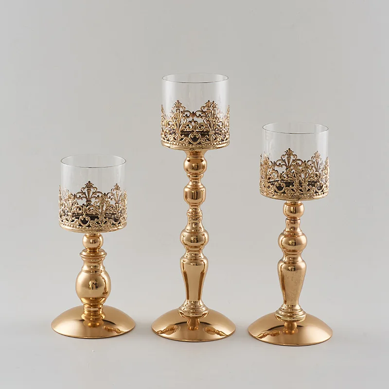 

New Year Home Decor Candle Holder Candlesticks for Candles Retro Galvanized Wrought Iron Glass Wedding Decoration Candelabra
