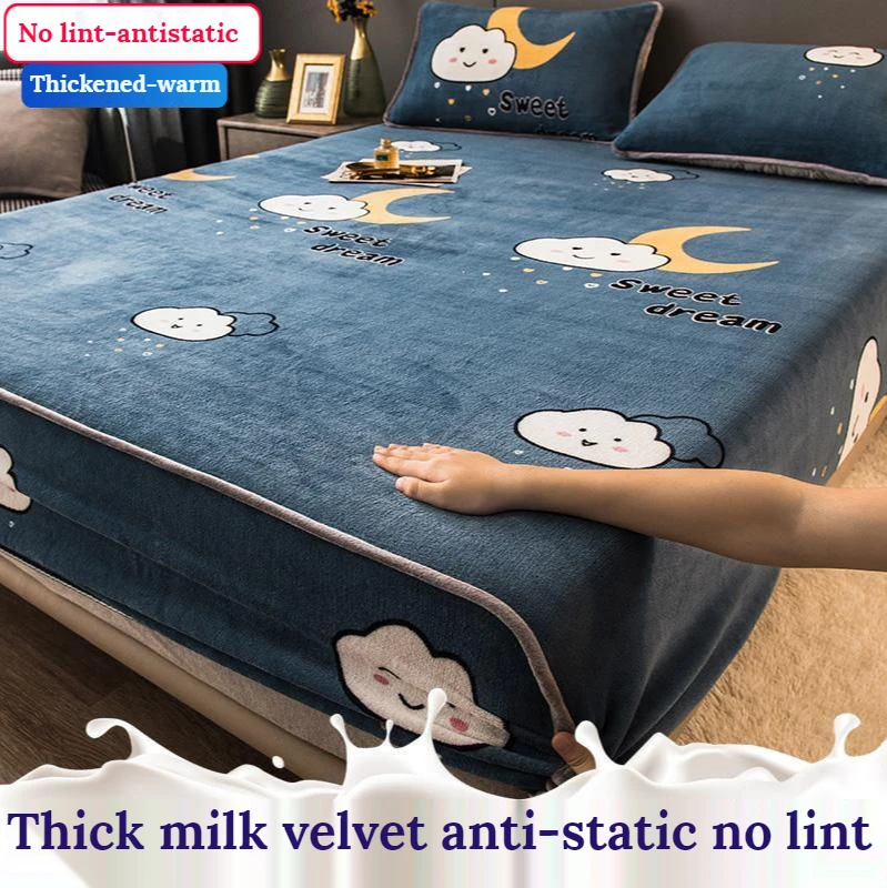 Зимняя теплая фланелевая эластичная повязка с мультяшным рисунком наматрасник