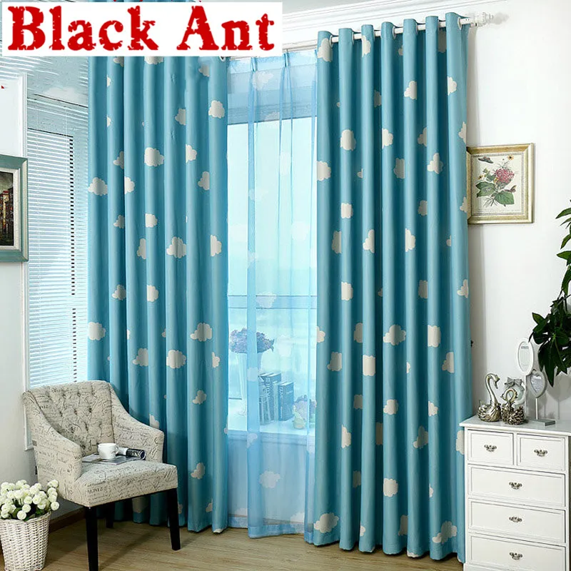 

Cloud Curtain For Kid Baby Room Window Bedroom Print Voile Cartoon Sheer Fabrics Drapes Blue Modern Living Room T&125 #30