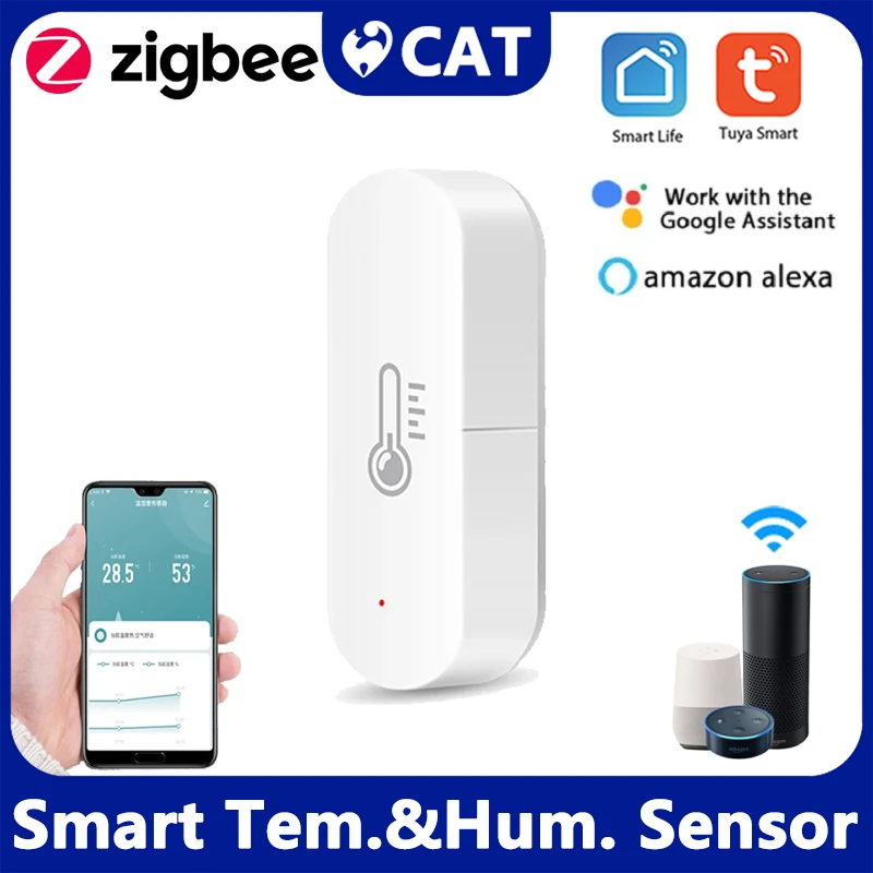 

Умный датчик температуры и влажности Zigbee, домашняя система с дистанционным управлением через приложение Tuya Smart Life, для Alexa Google Home