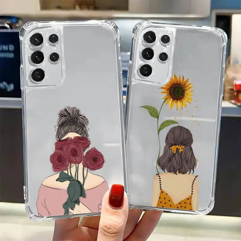

Sunflower girl Phone Case Transparent for Samsung A 10 21S 31 50 51 52 12 71 S note 10 20 21 fe plus ultra