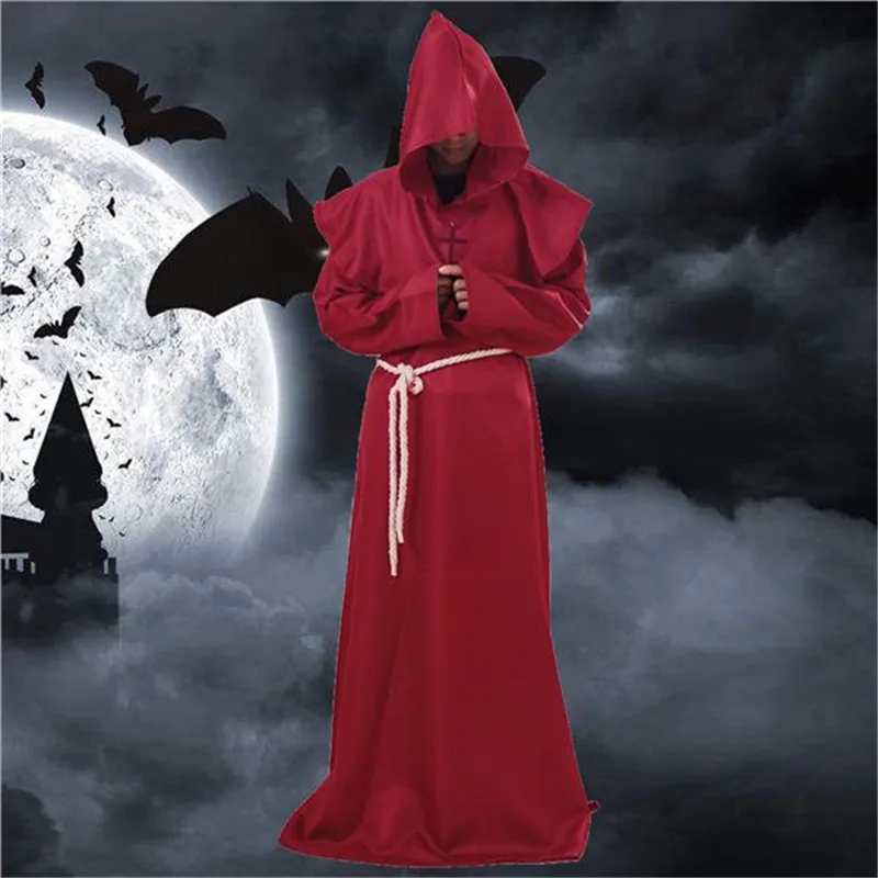 Halloween Christmas Cloak Cape Men Women Long Dress Coats Monk Cowl Robe Wizard Friar Priest Fancy Cosplay Costume | Дом и сад