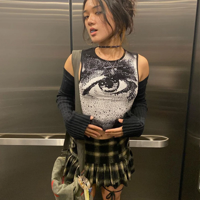 

Топ женский летний с принтом «окрашивание глаз», Y2K