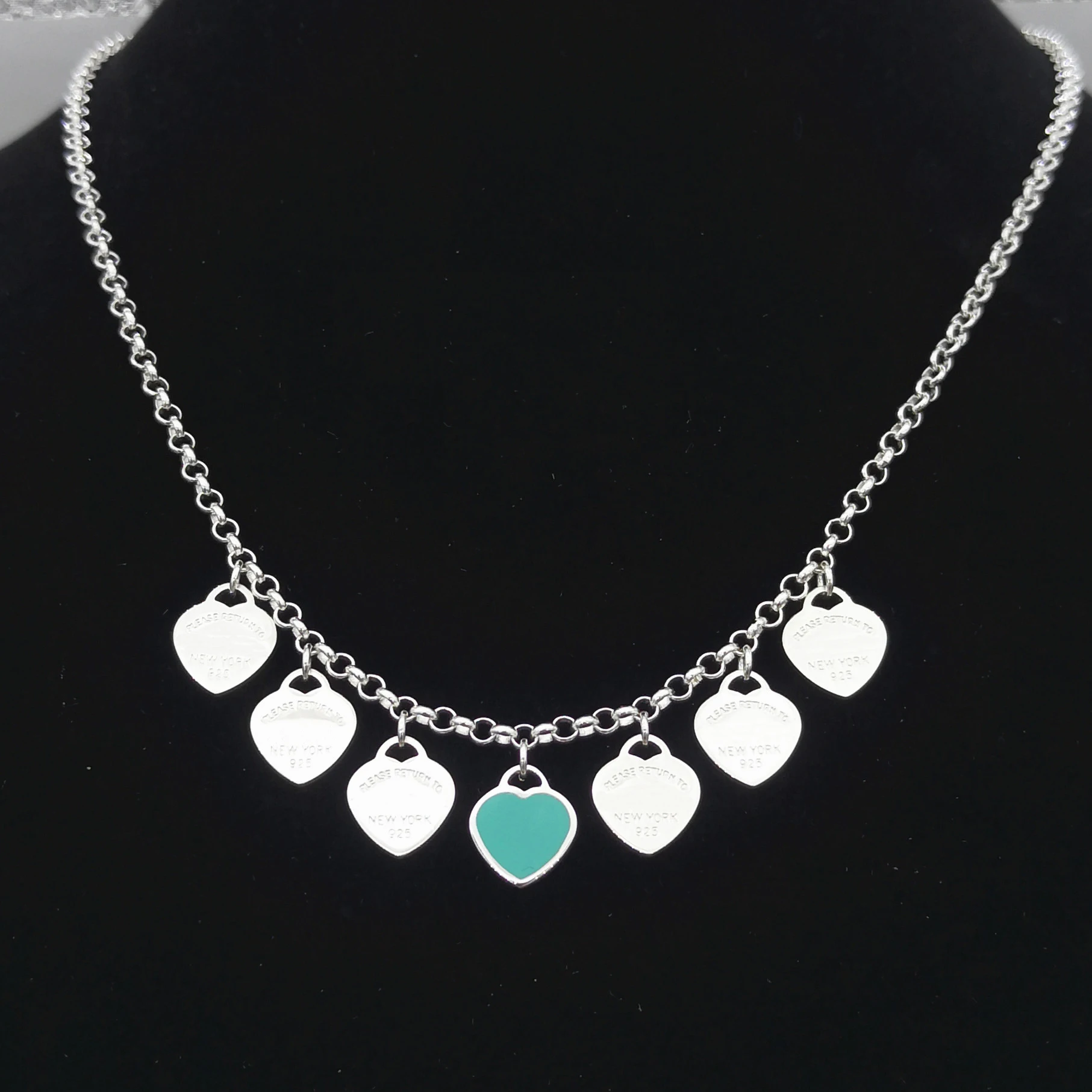 Женское Ожерелье в форме сердца из серебра 925 пробы с классической синей эмалью от AliExpress WW