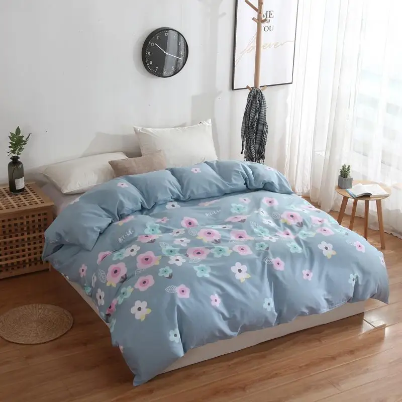

American style blue flower Adult duvet cover 100% cotton king queen full size simple plaid quilt case for bed new high quality