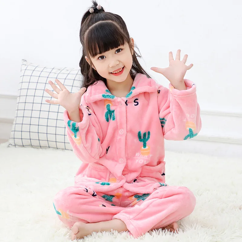 Kids Pajamas Одежда для девочек и мальчиков; сезон осень-зима; фланелевые пижамы для девочек; детские пижамы; одежда для сна для мальчиков; одежда для сна из кораллового флиса; комплект домашней одежды - Цвет: Kids Pajamas