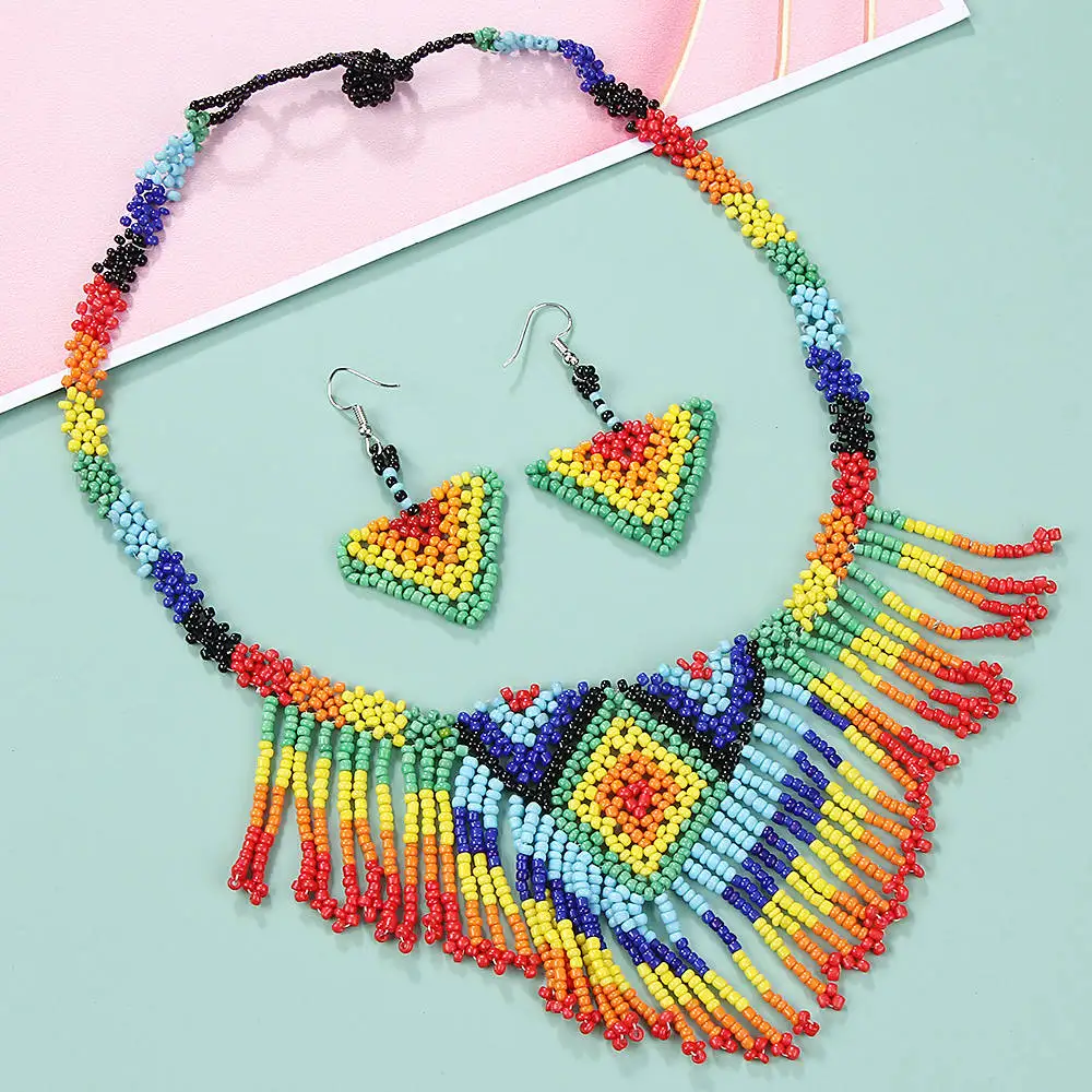 Ожерелье и серьги с бусинами в богемном этническом стиле | Украшения аксессуары