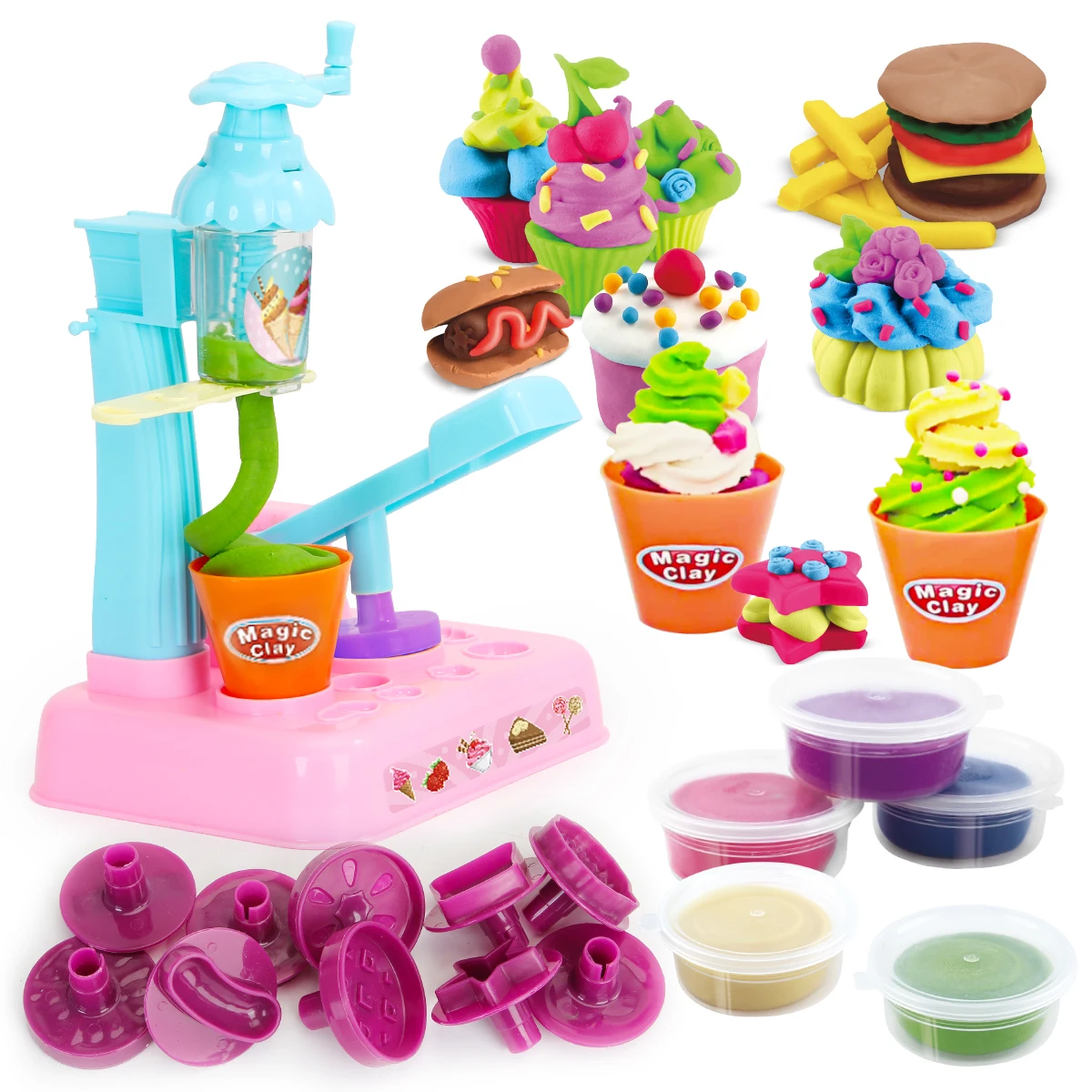 

Children Color Clay Creative Playdough DIY Hamburger Plasticine Noodle Machine Cone Mold Kitchen Toys Set Handmade Cloud Slime