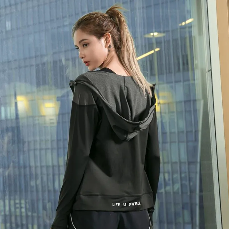 Женские куртки с капюшоном для бега спортивная куртка на молнии длинными