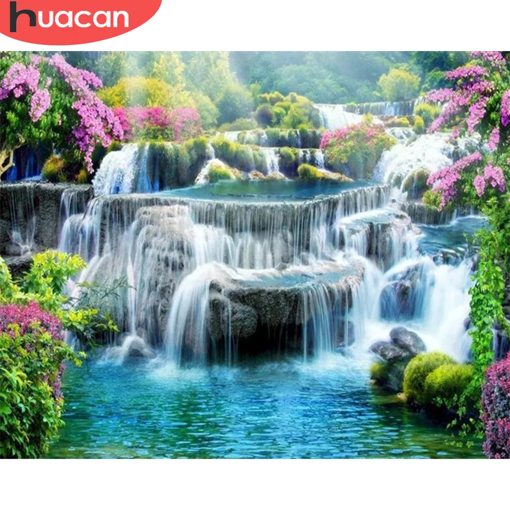 

HUACAN Piture By Numbers Waterfall Handpainted Unique Gift Wall Art Oil Painting By Number Scenery Acrylic For Living Room
